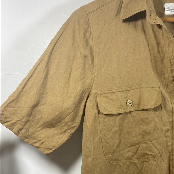 Vintage Linen Cotton Blend Tan Button Down Shirt with Classic Collar - Picture 4 of 7